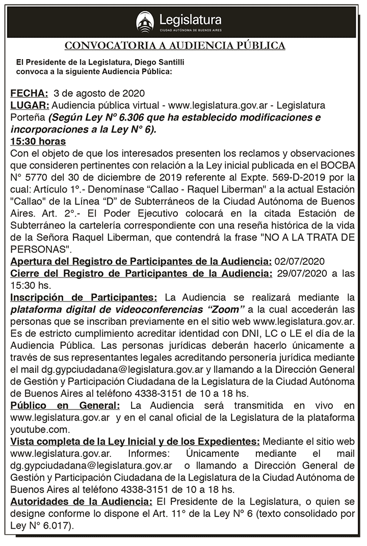 Audiencia Pública del 3 de agosto de 2020