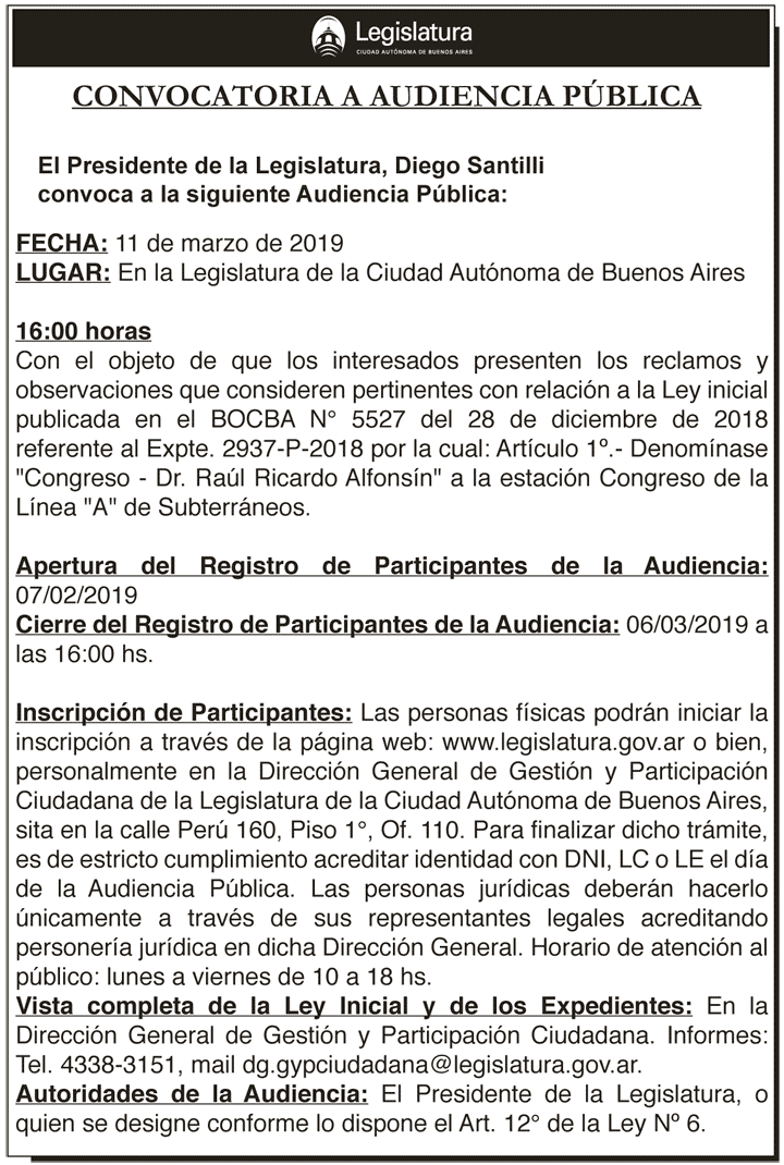 Audiencia Pública del 11 de marzo de 2019