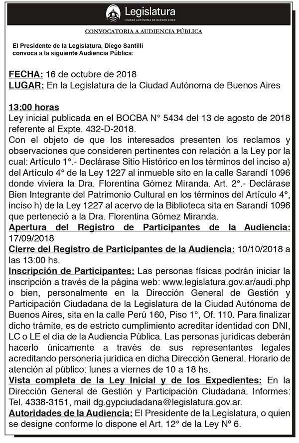 Audiencia Pública del 16 de octubre de 2018