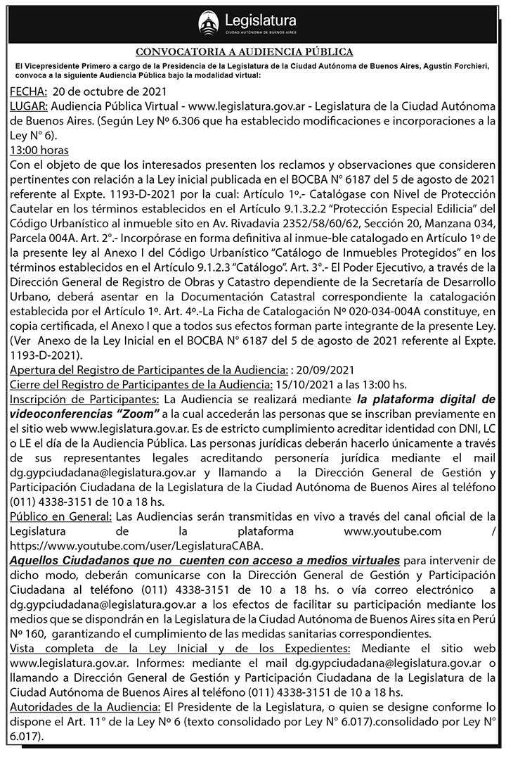 Audiencia pública del 20 de octubre de 2021