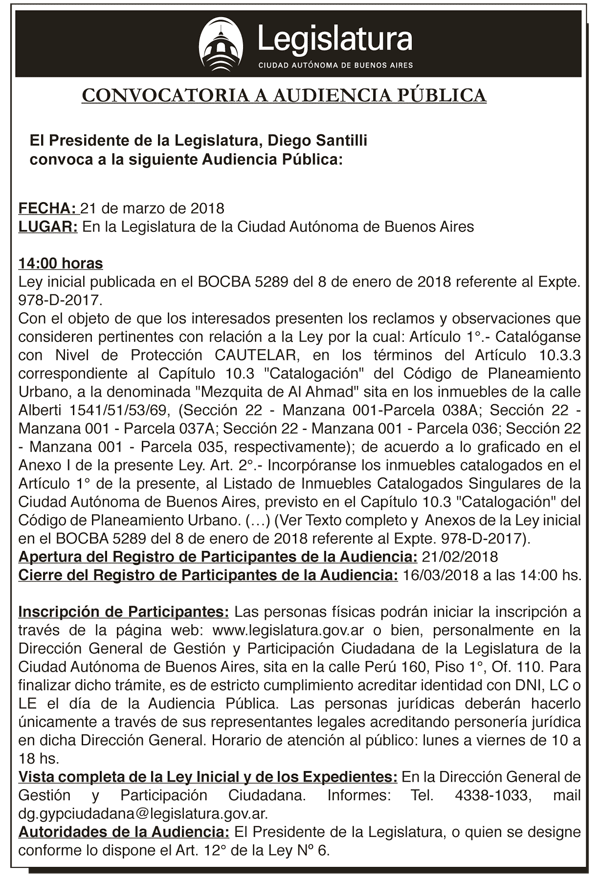 Audiencia Pública del 21 de marzo de 2018